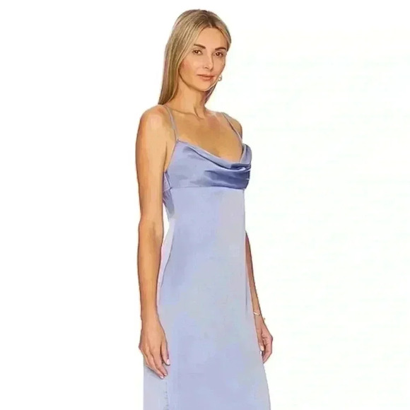 We Wore What Cowl Midi Satin Charmeuse Dress in Slate Blue, Size 4. NWT! - Picture 2 of 15